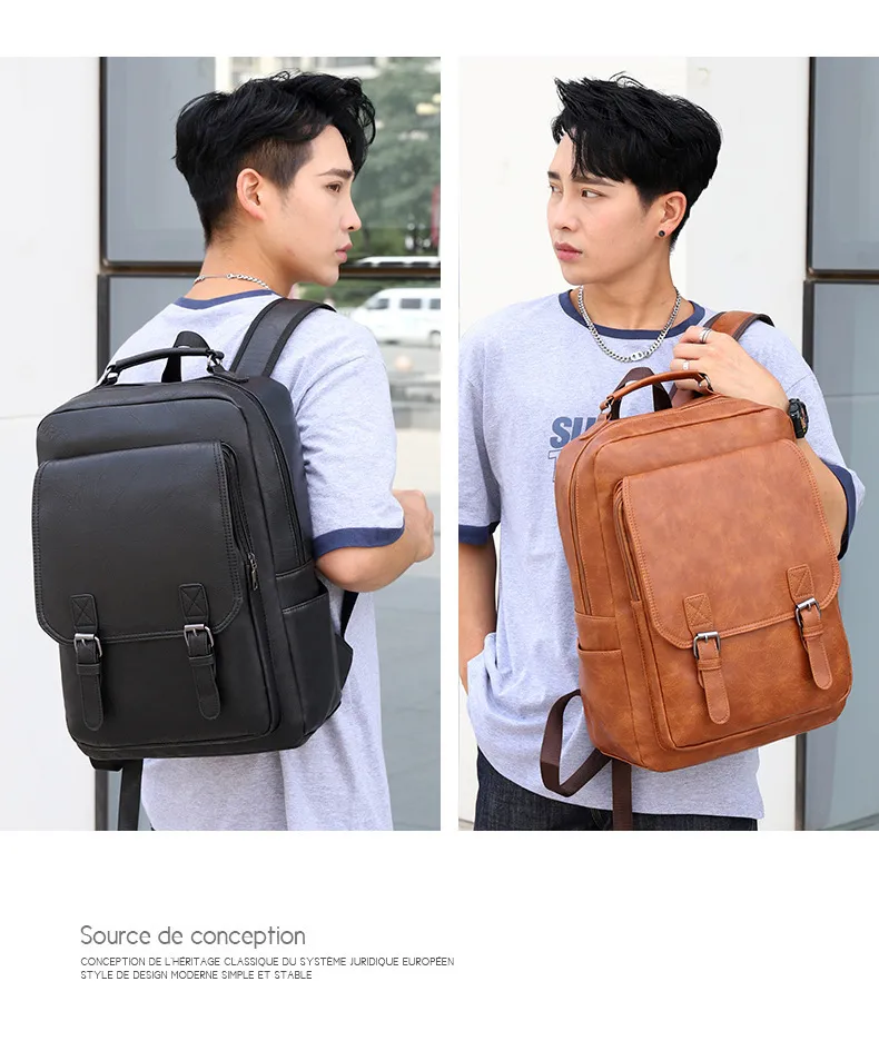 Solid Color PU Laptop Backpack with Breathable Design, 16 Inch Casual Backpack