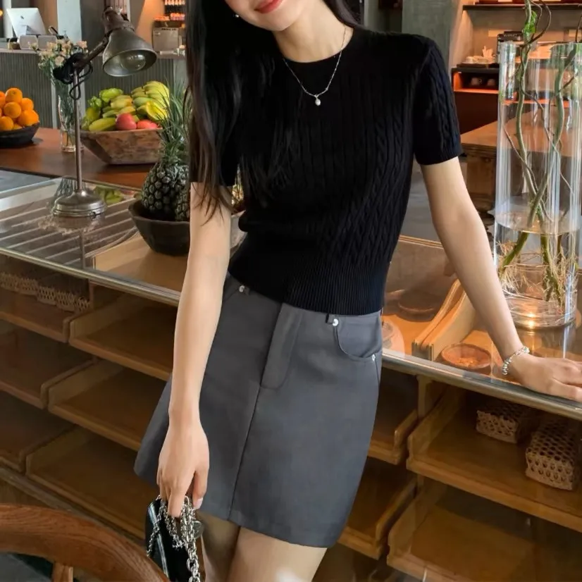Vintage Style Slim Fit Short PVC Sweater for Women