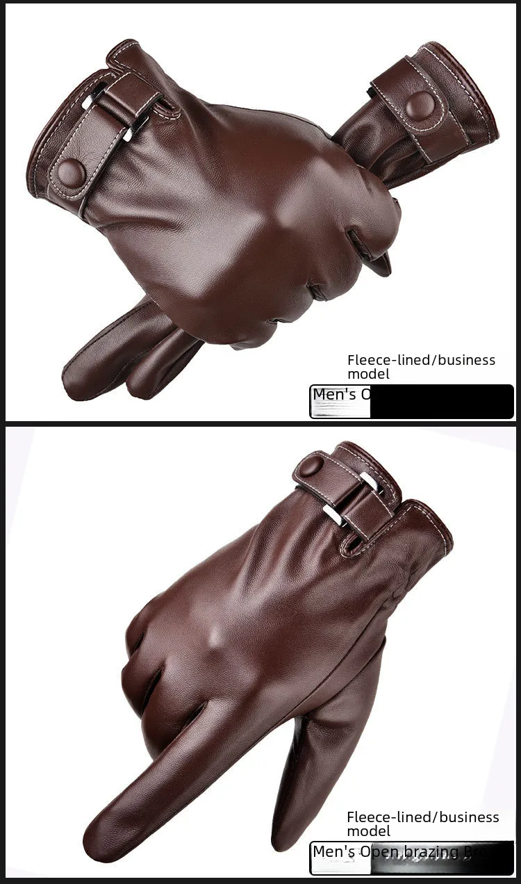 Winter Gloves Men's Touch Screen Leather Gloves Imitation Leather Water Washed Leather PU Fleece-Lined Warm Riding Gloves Driving Leather