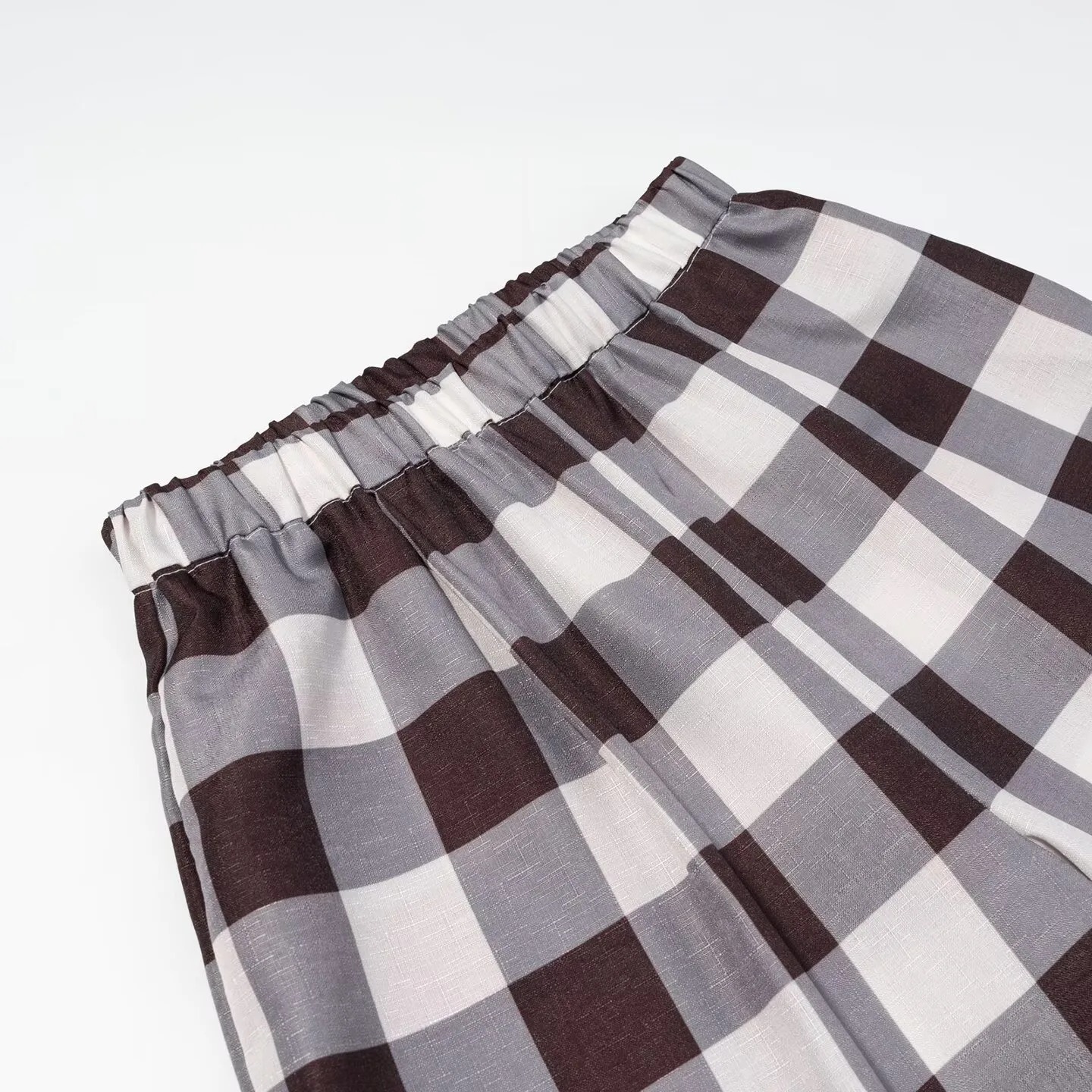 Plaid Wide Leg Full Length Casual Pants in Polyester with Contrast Collar for Streetwear