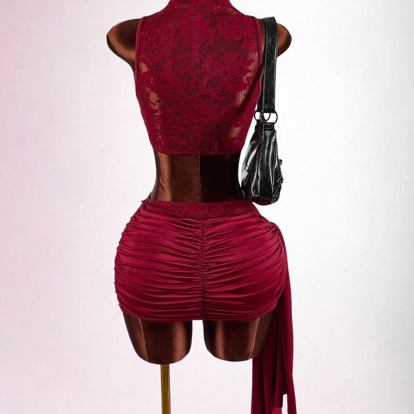 Sexy Solid Color Casual Skirt Co-ord Set in Polyester Featuring Lace Craftsmanship, Sleeveless 2 Pieces Set