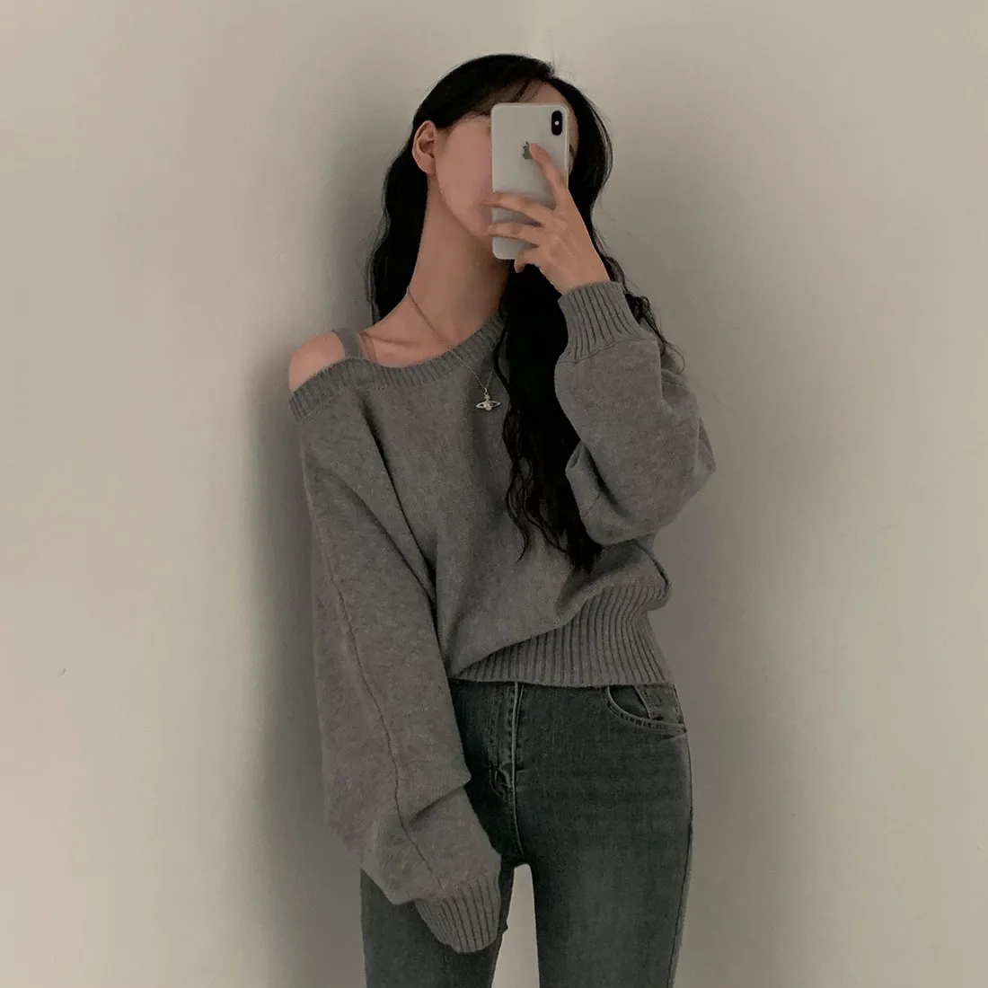 Vintage Style Solid Color Long Sleeve Pullover Knitted Polyester Women's Sweater