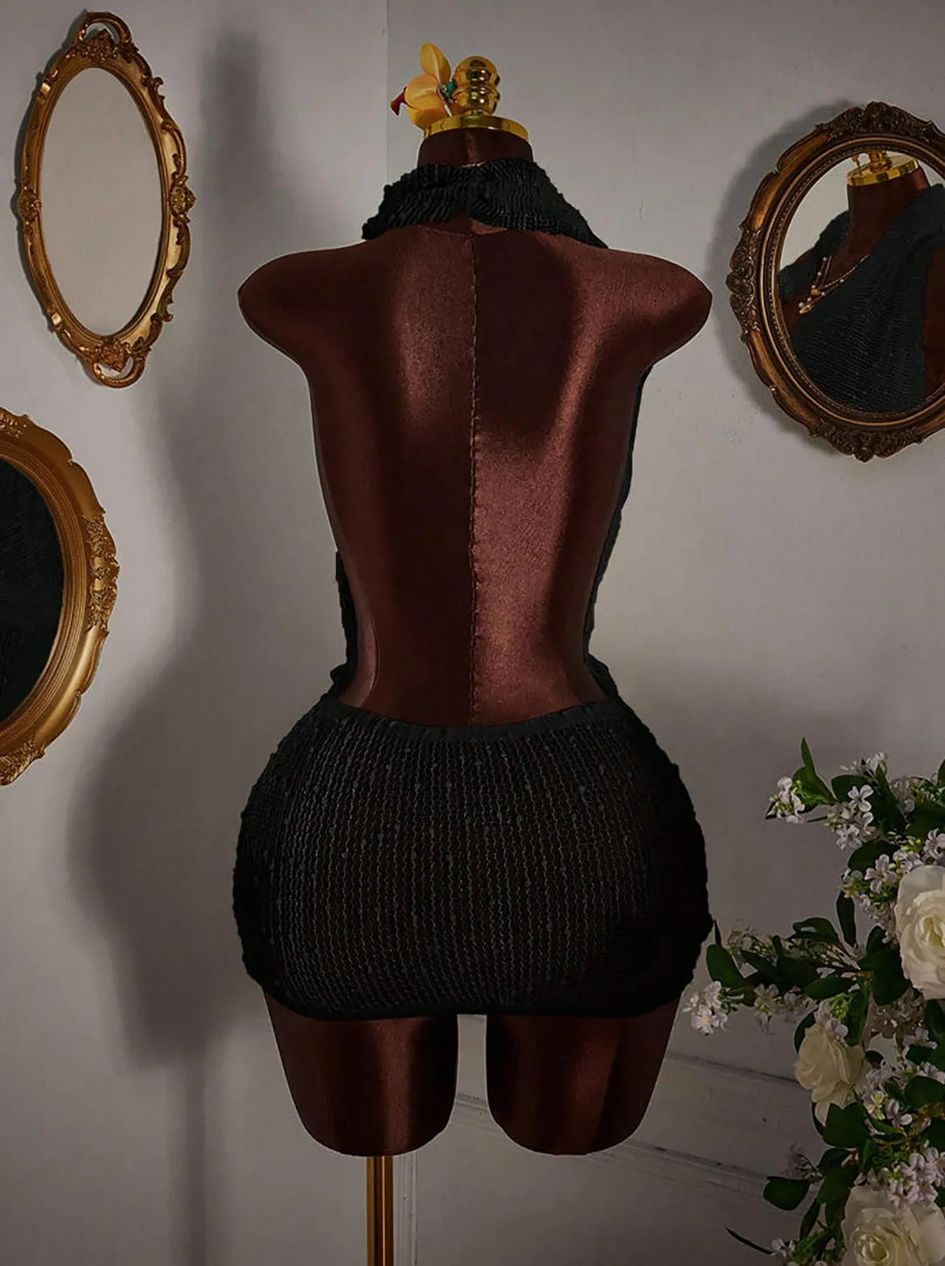 Sexy Solid Color Sleeveless Halter Neck Sundress in Knit Fabric for Beach