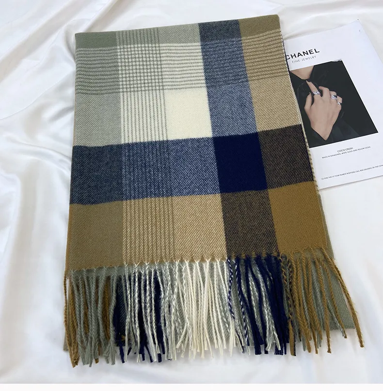 Women's Casual Simple Style Streetwear Lattice Imitation cashmere Tassel Scarf