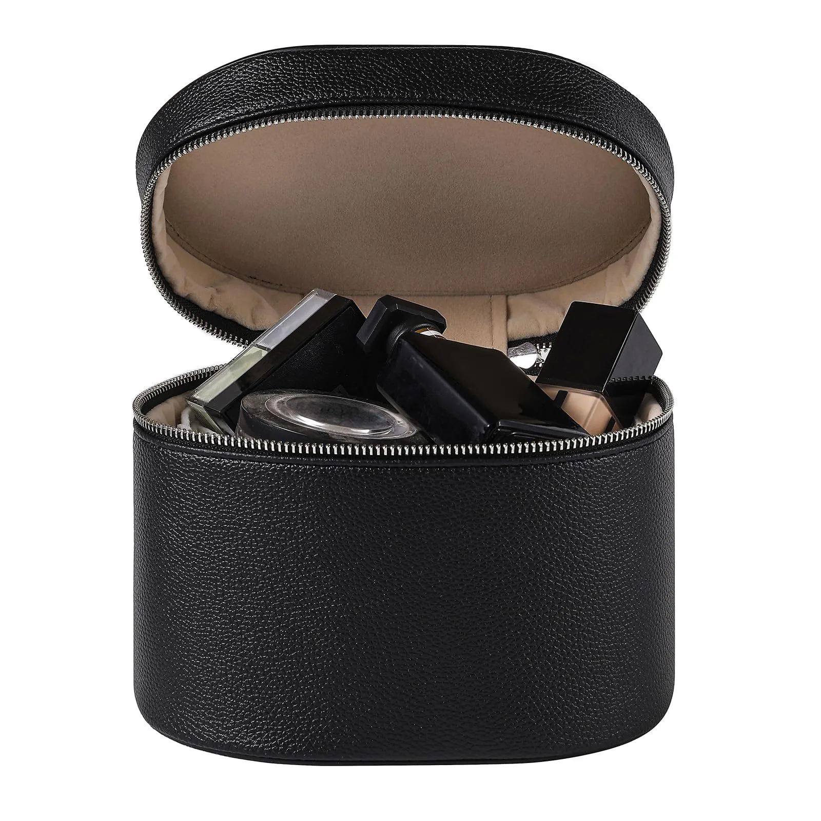Solid Color PU Leather Cosmetic Bag for Women with Top Handle, Waterproof Design