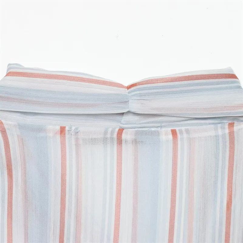 Stripe Blouse for Women in Polyester Fabric with Casual Style Featuring Ruffles and V Neck Pullovers