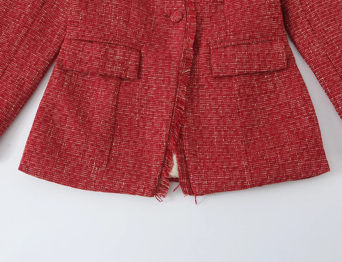 Streetwear Long Sleeve Polyester Blazer with Tassel Craft and V Neck in Regular Sleeve Style