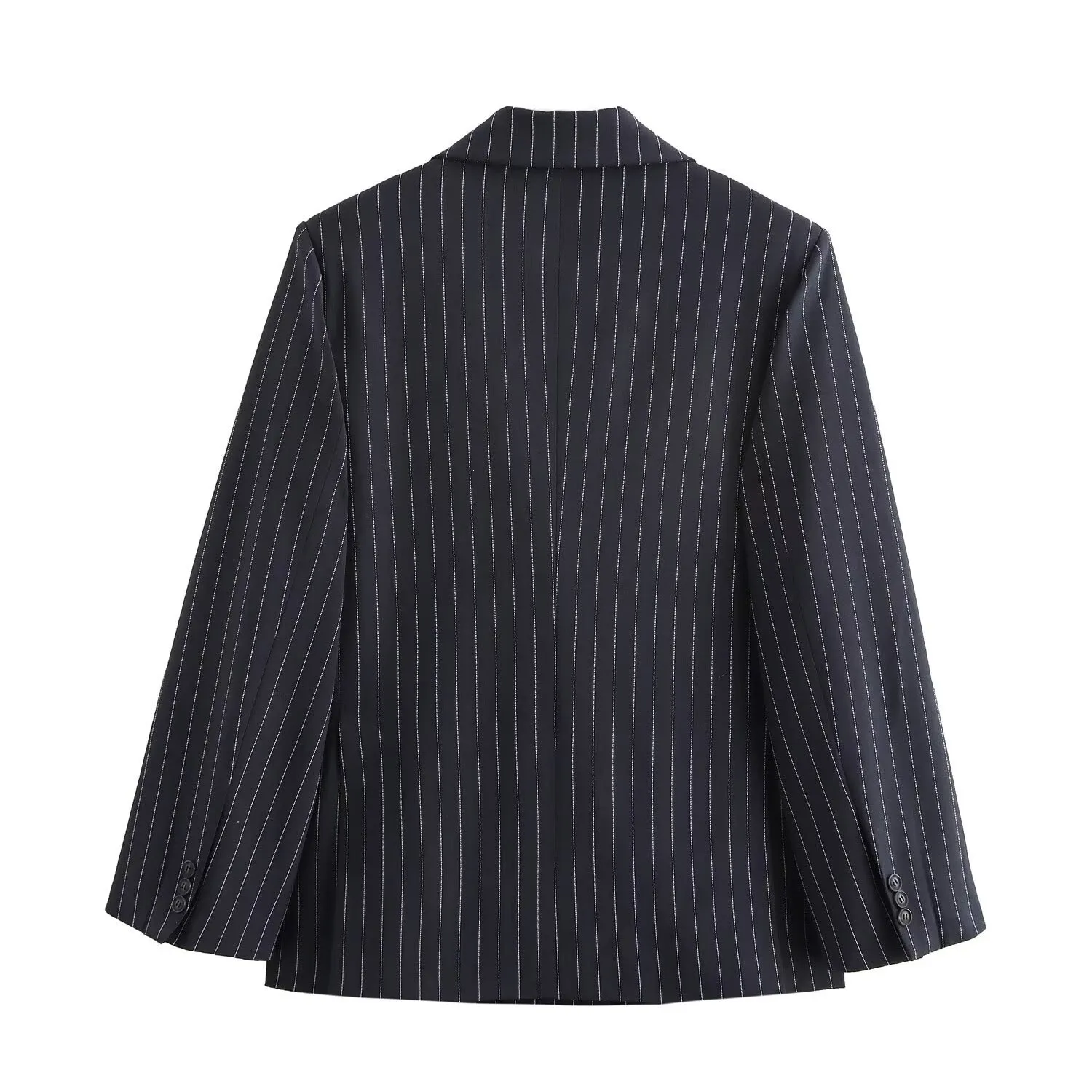 Stripe Boyfriend Long Sleeve Polyester Blazer with Double Breasted Closure and Pocket Detail