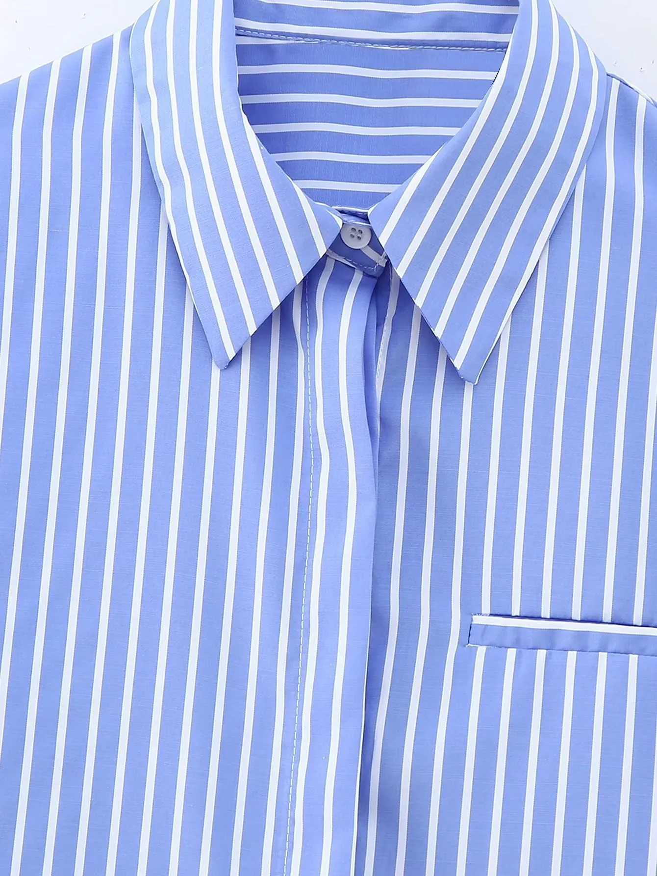 Stripe Polyester Blouse with Lapel Collar and Single Breasted Closure, Streetwear Style Women's Shirt