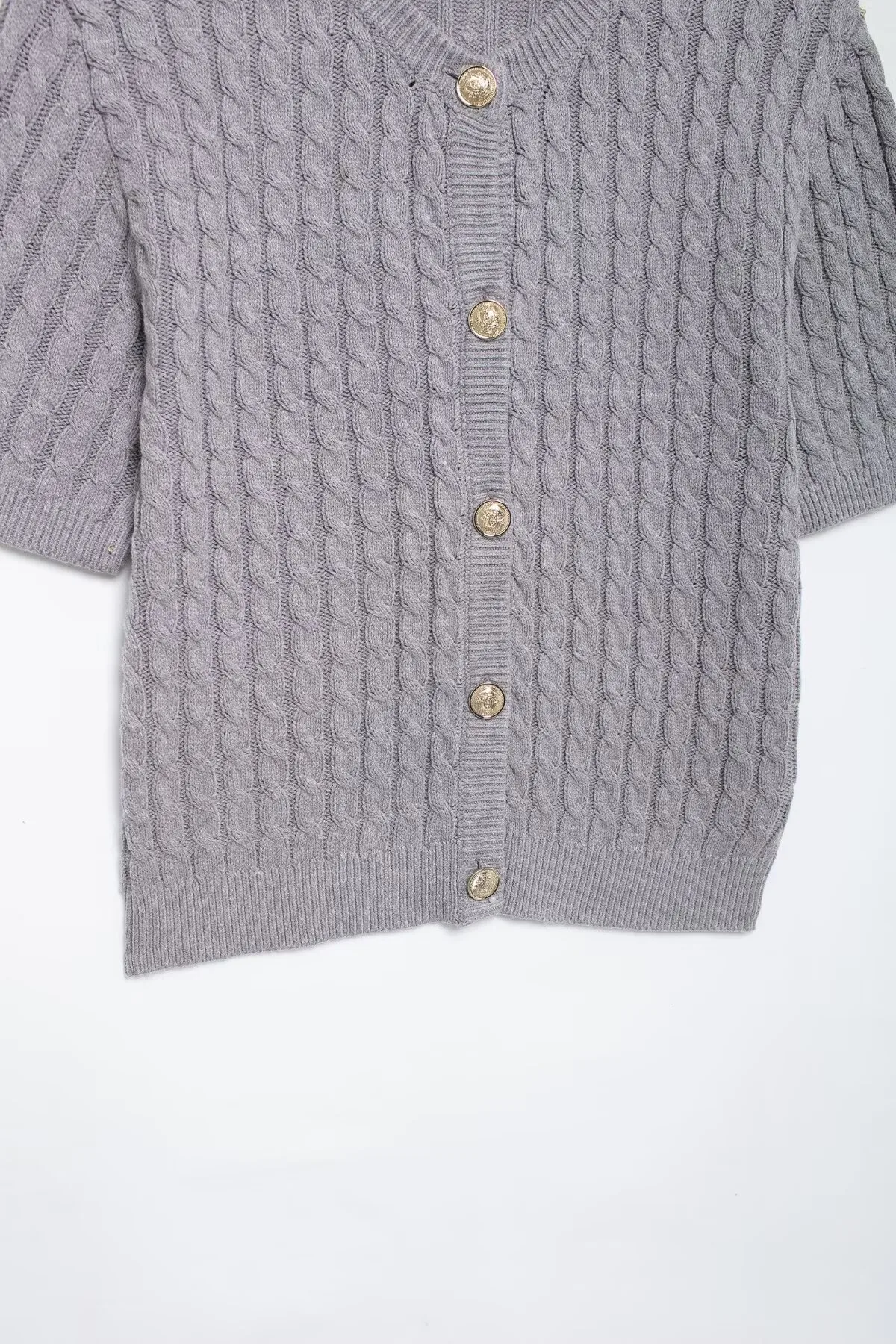Solid Color Short Sleeve Streetwear Knitted Polyester Women's Sweater with Single Breasted Design