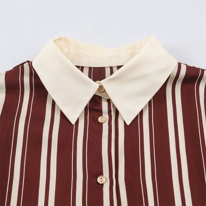 Casual Stripe Regular Dress with Long Sleeve and Shirt Collar, made of Polyester fabric