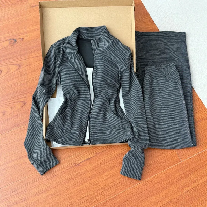 Stripe Casual Long Sleeve Sweatshirt & Hoodie Co-ord Set in Polyester featuring Zipper and Raglan Sleeve
