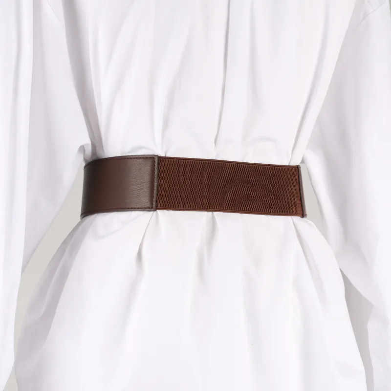 Wide Elastic Waist Belt with D-Ring Buckle for Women