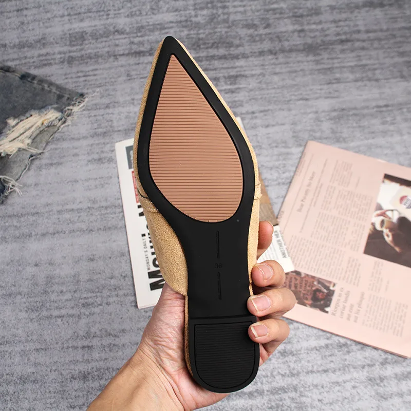 Solid Color Women’s Mules with Suede Upper, Rubber Sole, and Flat Heel, Featuring PU Leather Lining