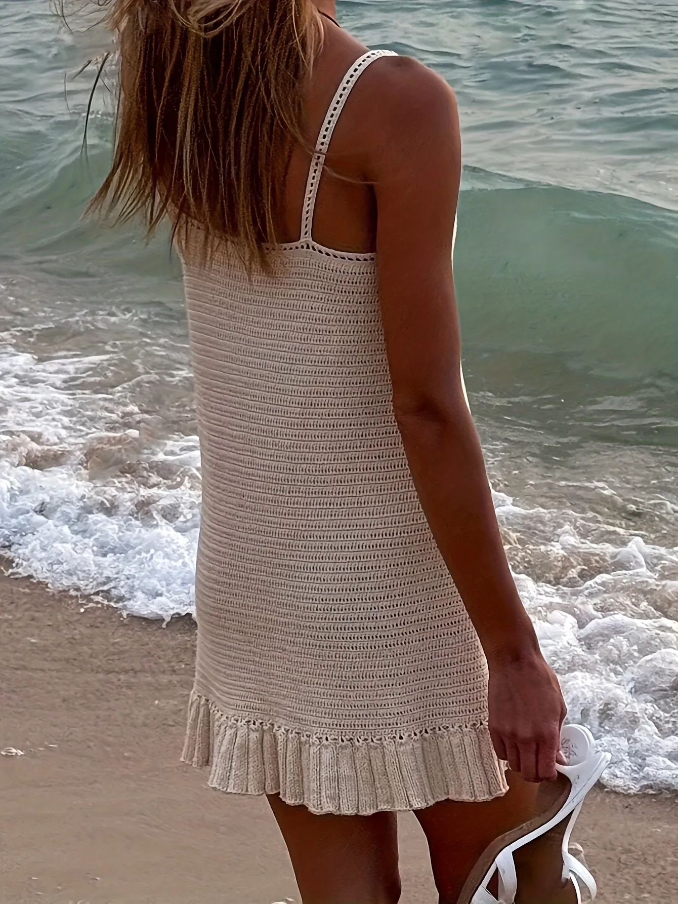 Solid Color Sleeveless Strap Dress in Knitted Fabric for Casual Vacation Wear