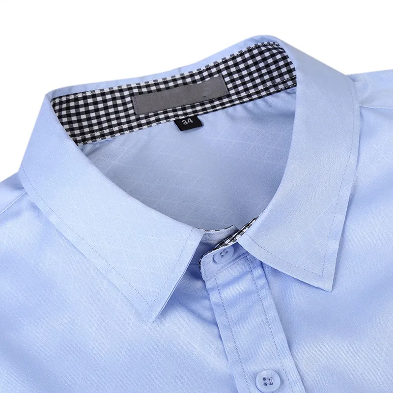 Plaid Business Short Sleeve Men's Shirt in Polyester Fabric with Lapel Collar and Placket
