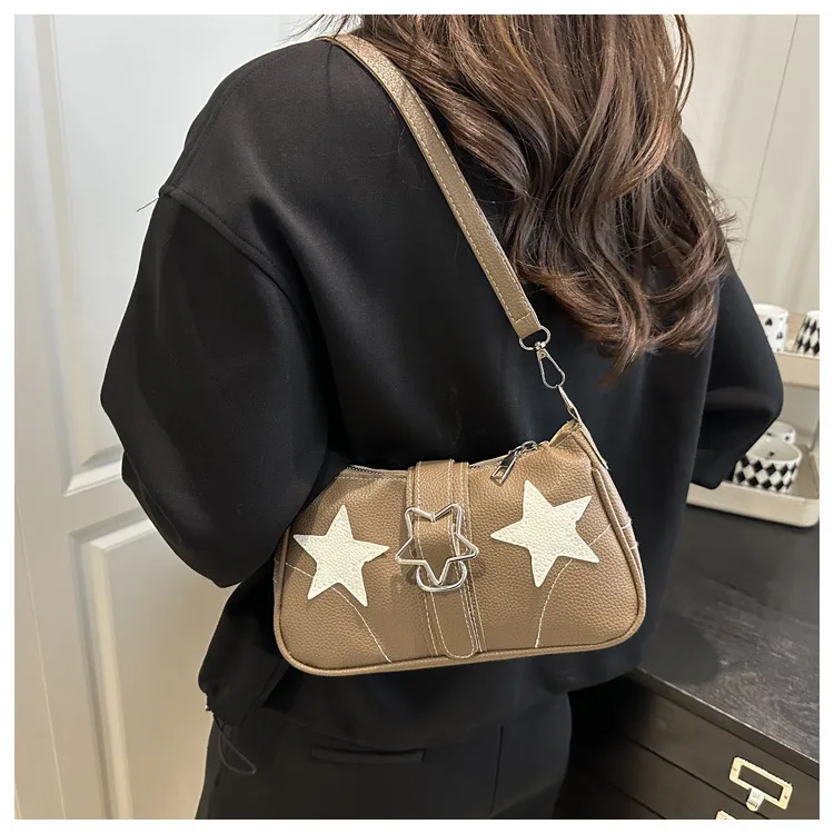 Square PU Underarm Bag for Women with Sewing Thread Detail and Single Shoulder Strap