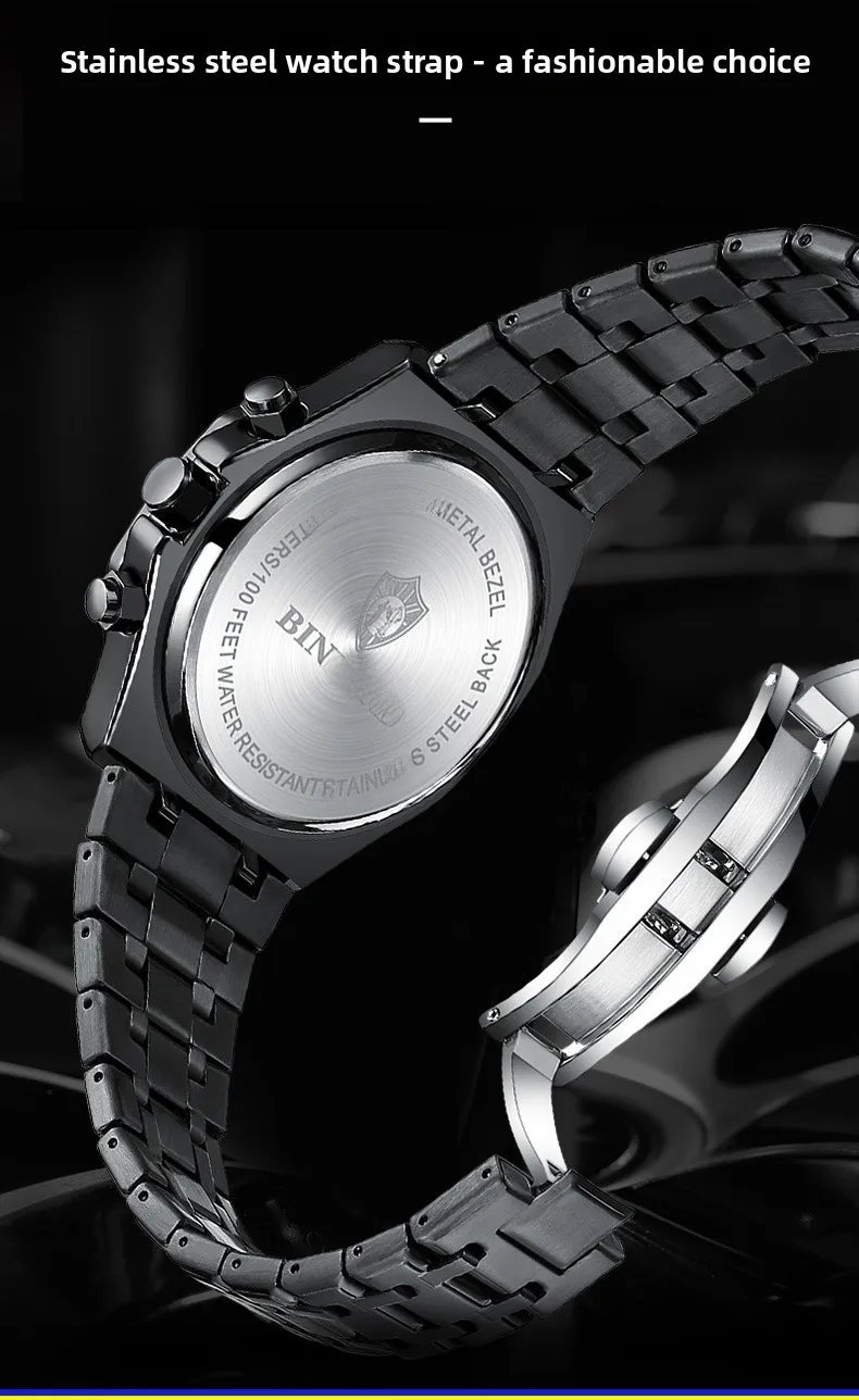 Quartz Watch with Tempered Glass Mirror, Alloy Strap, and Single Folding Buckle Featuring Pointer Display and Round Dial in Steel Color