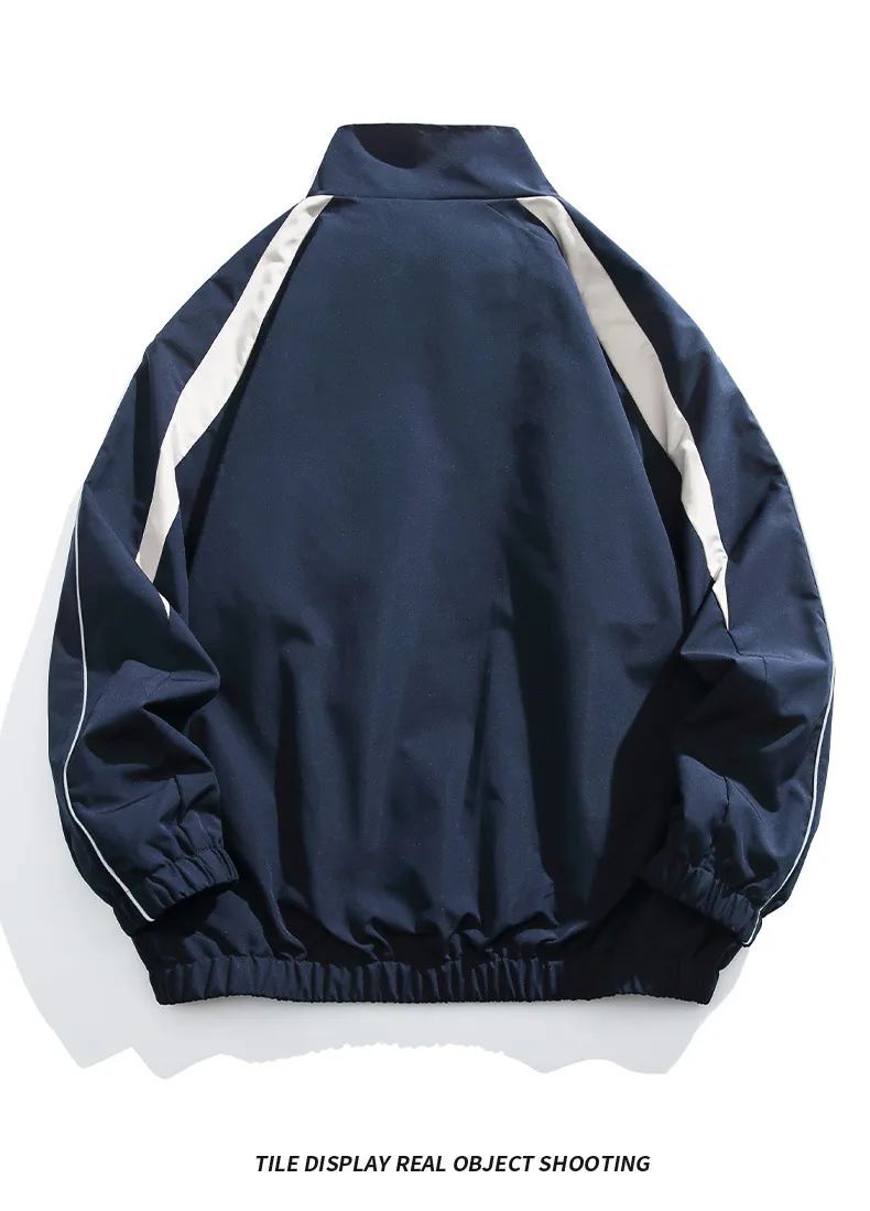 Men's Casual Splicing Jacket with Reflective Layer in Dyed Black