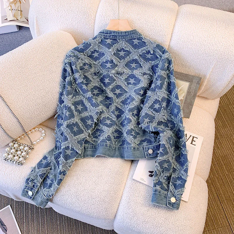 Women's Casual Single Breasted Printed Coat with Round Neck
