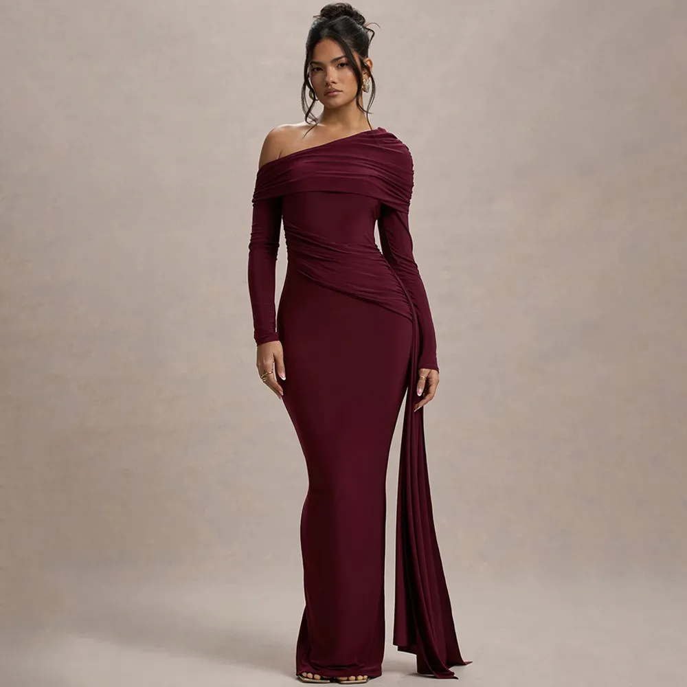 Elegant Solid Color Sheath Dress with Long Sleeves for Banquet