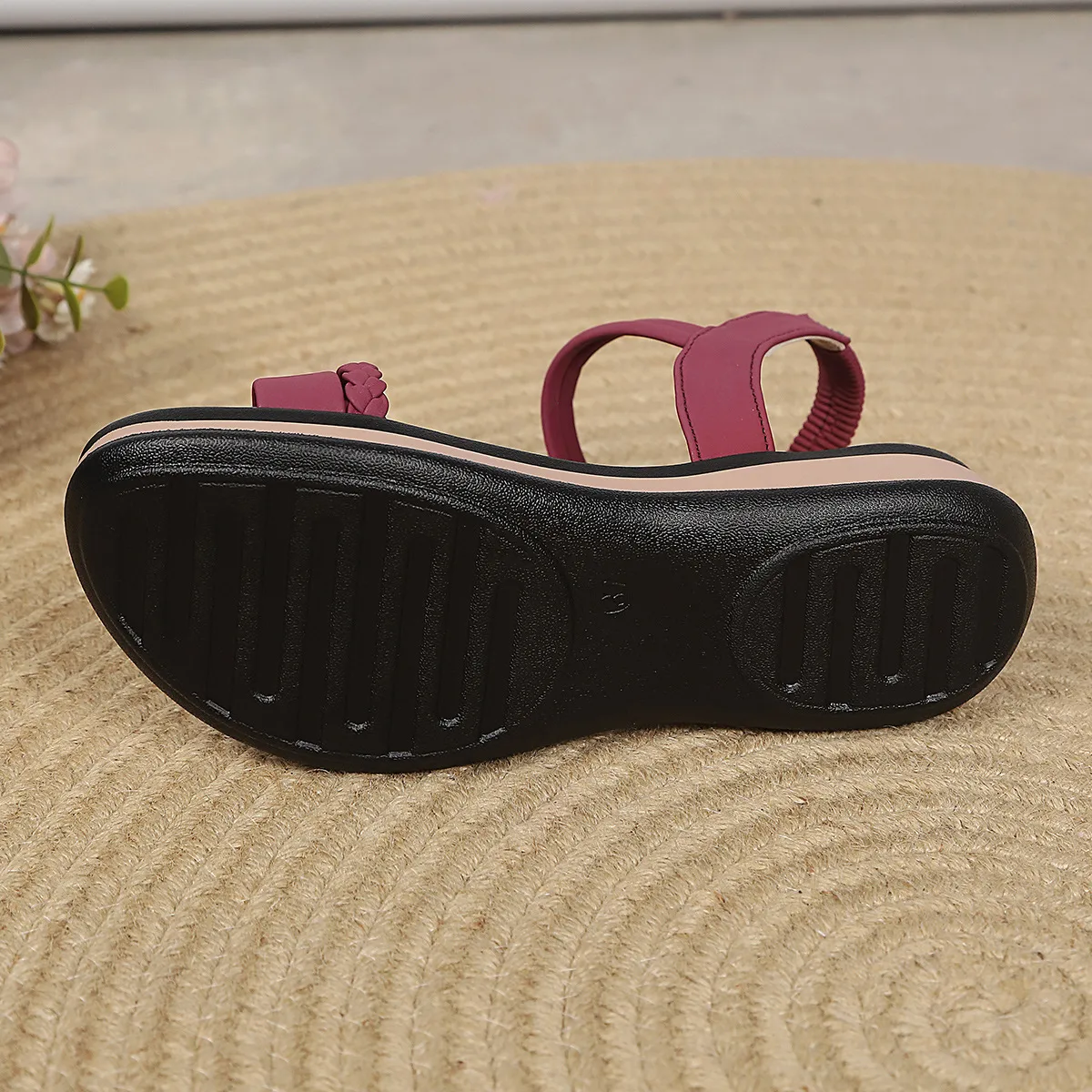 Solid Color Women Wedge Sandals with Rubber Sole and Crochet Upper Featuring Wedge Heel in PU Leather Lining