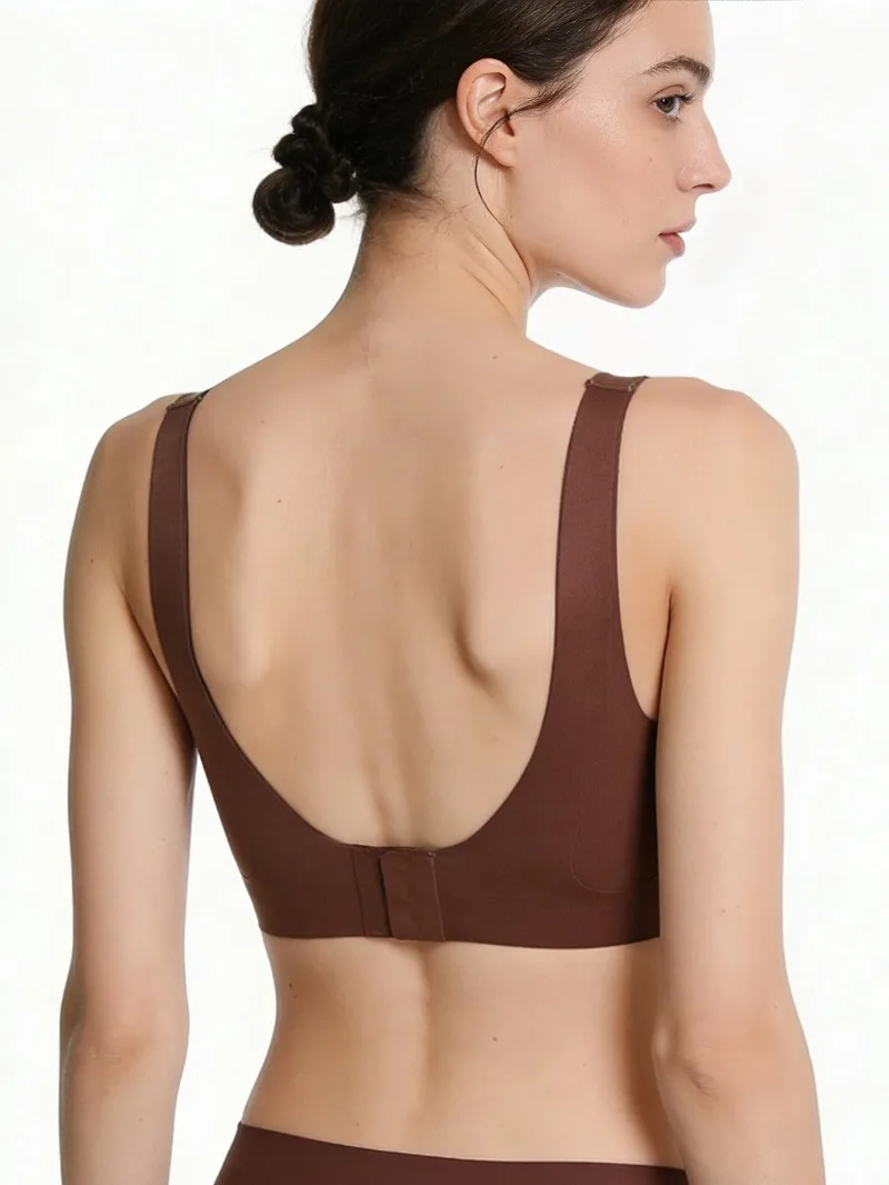 Brown U Neck Sports Casual Apparel in Nylon Fabric Featuring Backless Design for Stylish Comfort