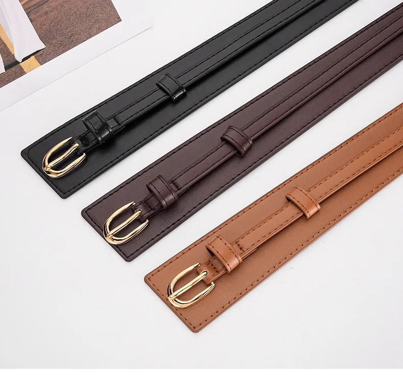 Women's Business PU Leather Belt with Alloy Buckle in Black Brown Coffee