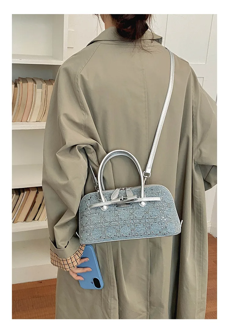 Adult Denim Shell Crossbody Bag for Women with Sling Strap, Suitable for All Seasons
