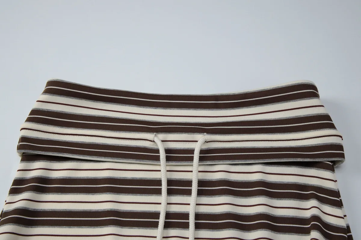 Stripe Streetwear Slim A-Line Skirt in Polyester with Knitted Fabric for Autumn