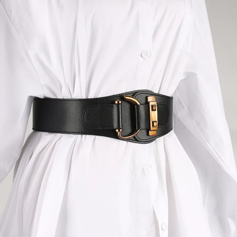 Wide Elastic Waist Belt with D-Ring Buckle for Women