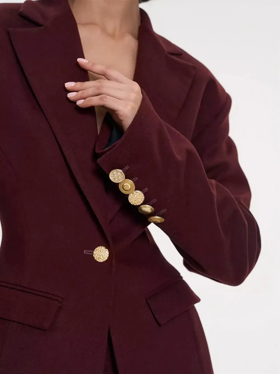 Elegant Solid Color Long Sleeve Polyester Blazer with V Neck and Single Breasted Closure