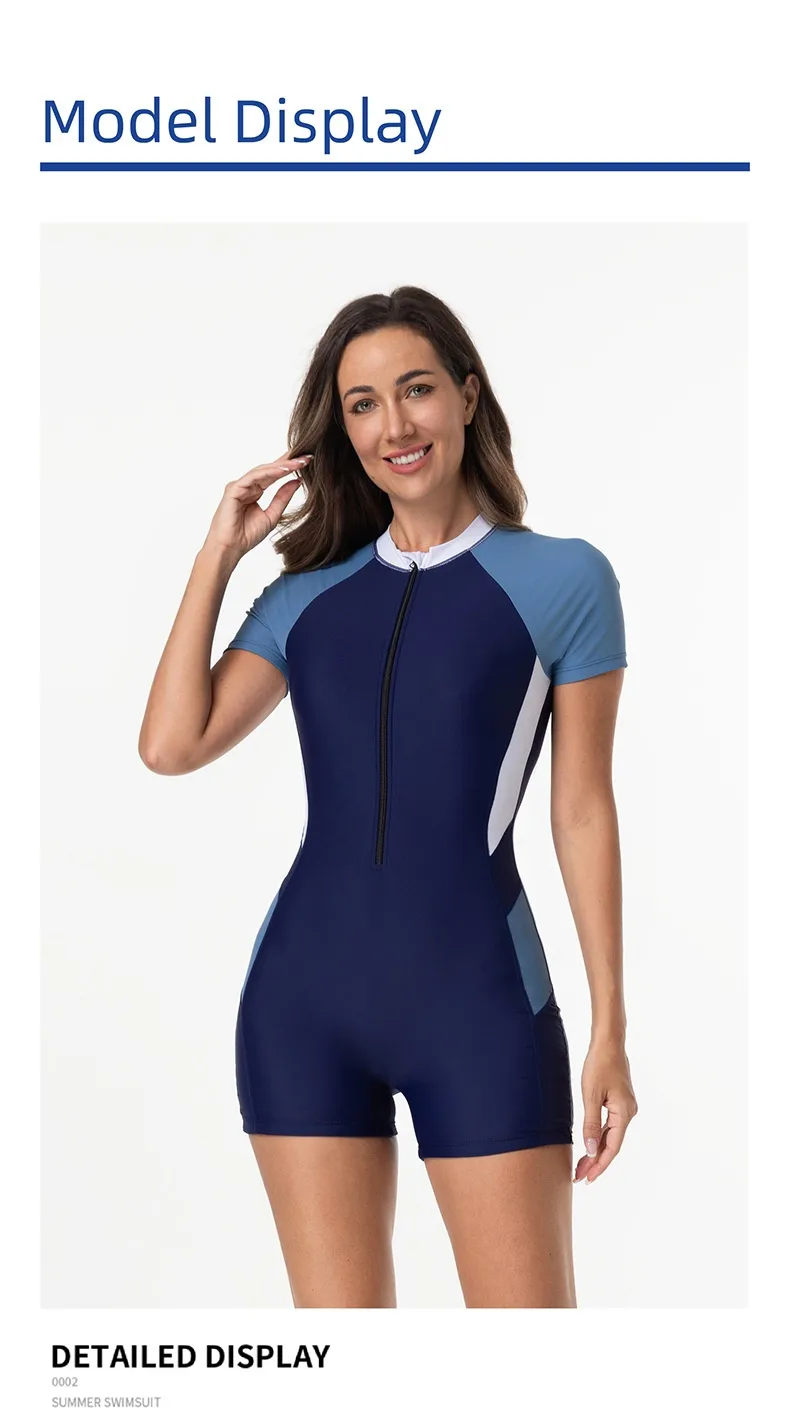 Women's Nylon Polyester One-Piece Swimsuit with Zipper for Swimming