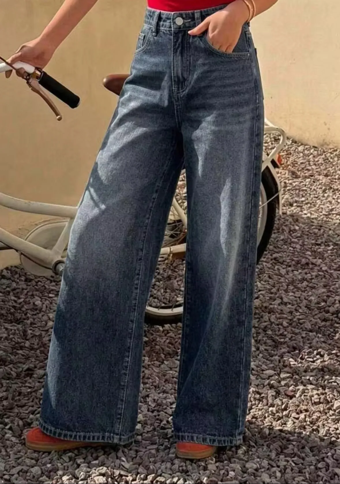 Streetwear Wide Leg Full Length Pants for Women in Denim Cotton, Inelastic, Perfect for Autumn Street Style
