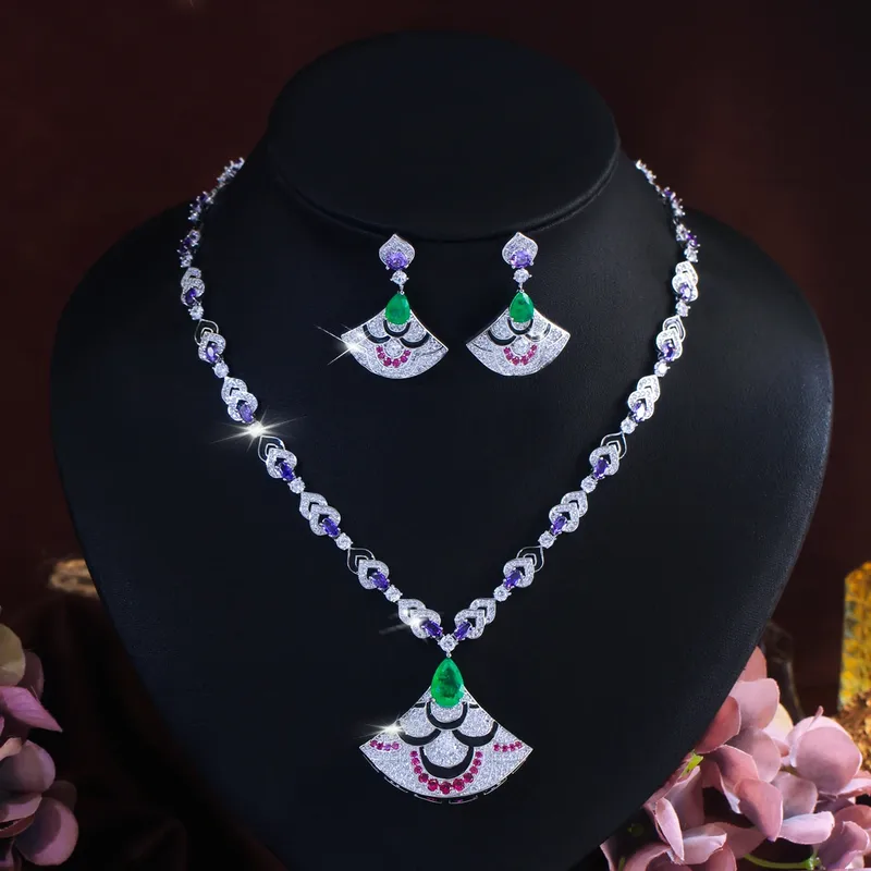 Sector Waterproof Non Tarnish Jewelry Set for Women with Rhodium Plated Copper and Zircon Inlay Featuring Tennis Chain