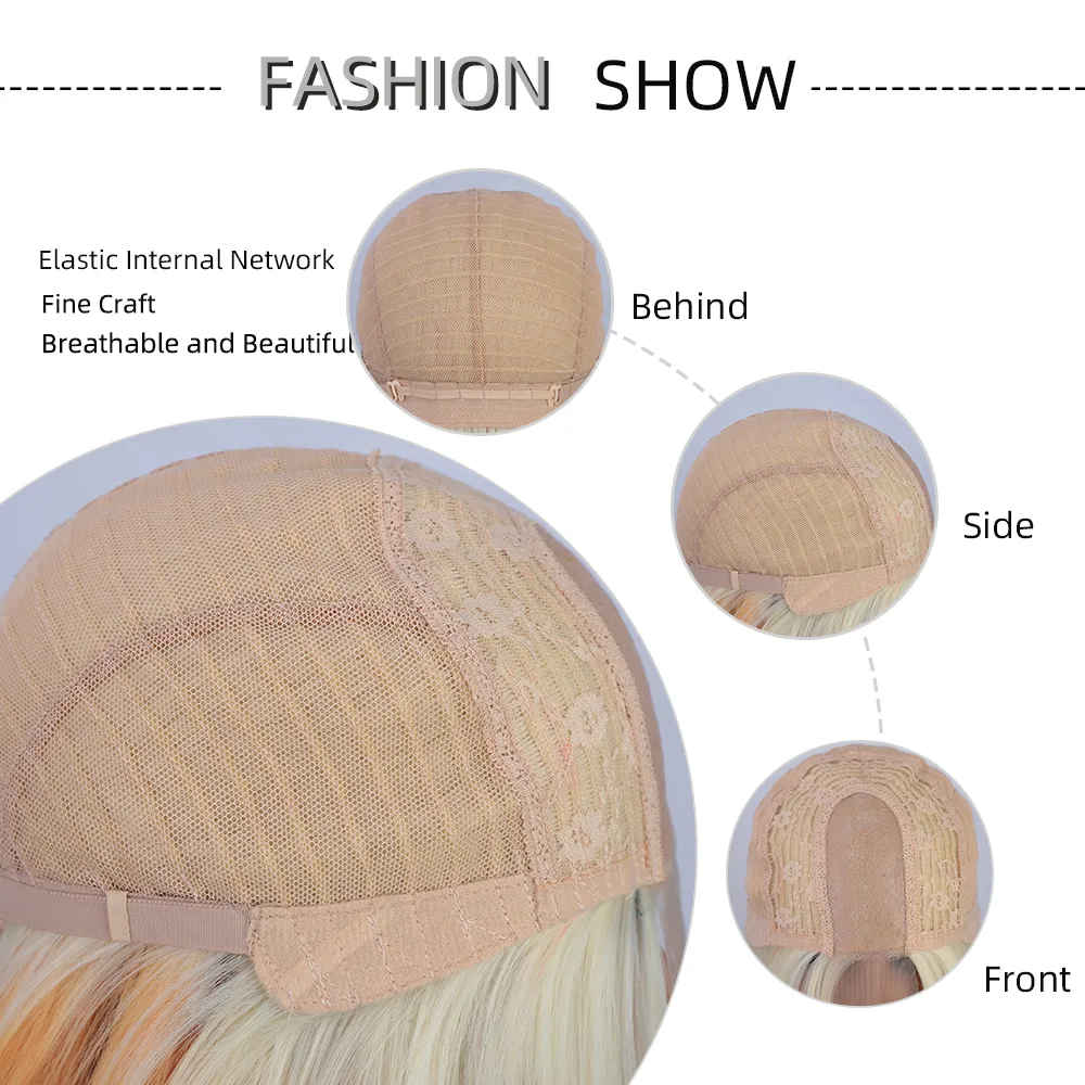 Women's Short Straight Front Lace Wig with Gradient Color for Casual Home Use