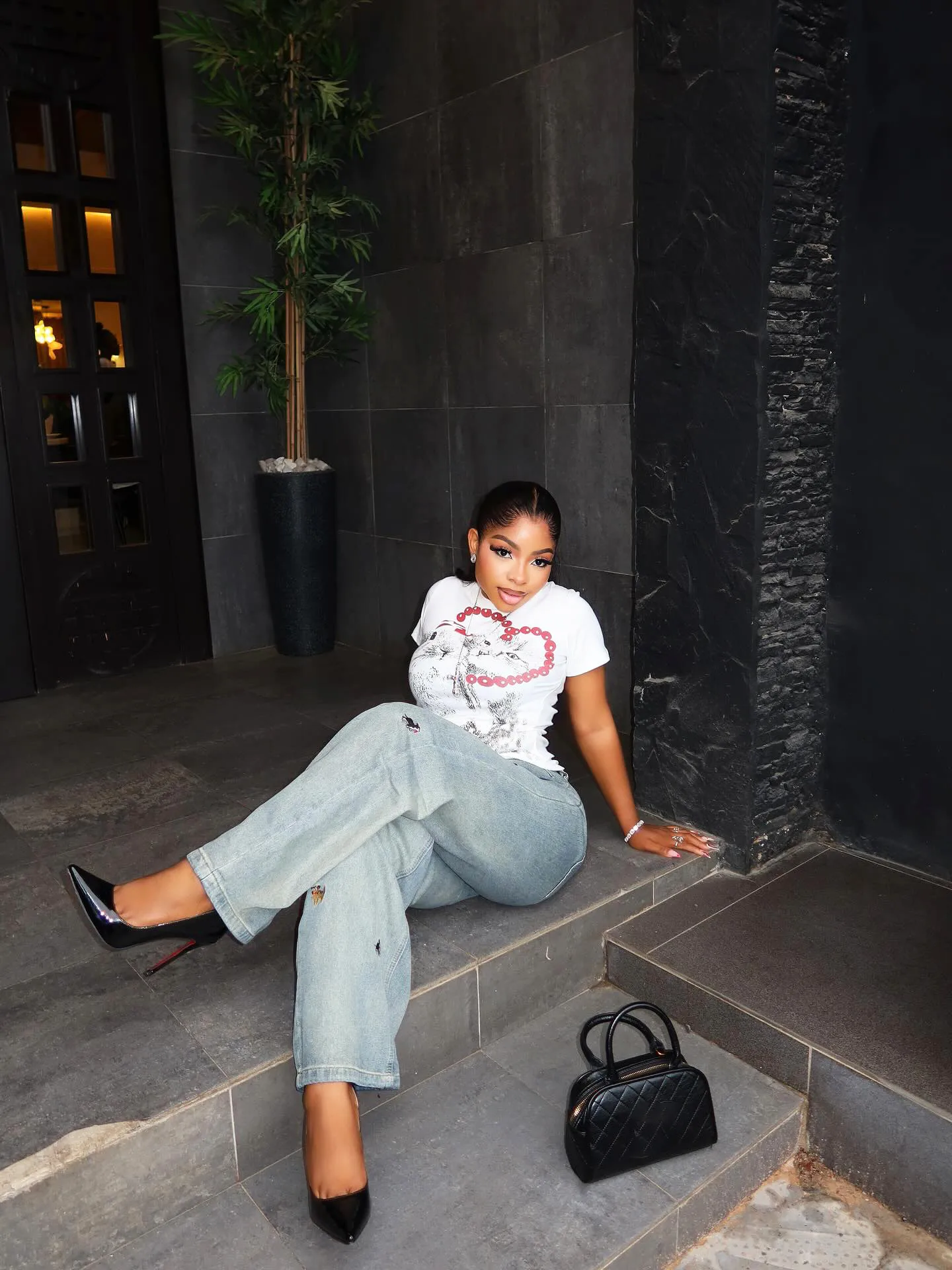 Women's Full Length Distressed Denim Cotton Jeans with Embroidery in Streetwear Style featuring Micro-Elastic