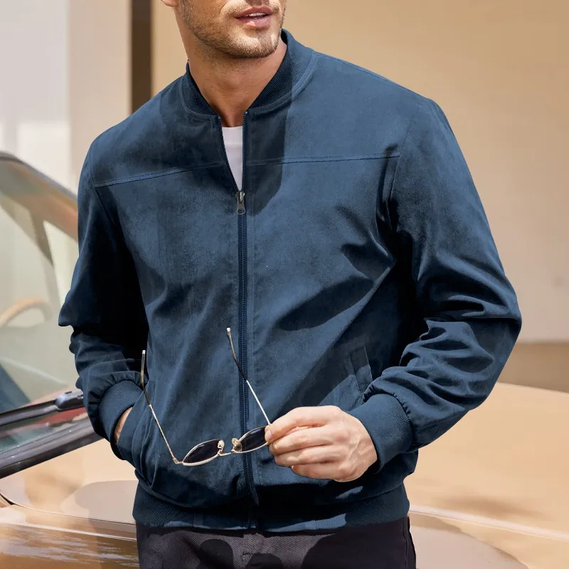 Men's Punk Solid Color Cotton Jacket Featuring Zipper Placket Outerwear