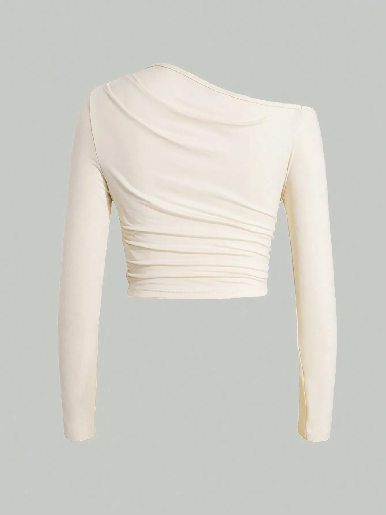 Sexy Solid Color Long Sleeve Polyester T-Shirt for Women Featuring Knitted Craft and Pullover Design