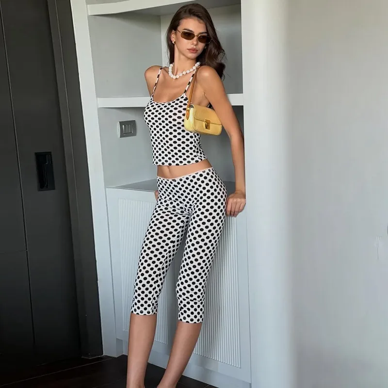 Casual Polka Dots Pant Co-ord Set with Printing, Sleeveless Design, Daily Wear in Elastane Fabric, 2 Pieces Set