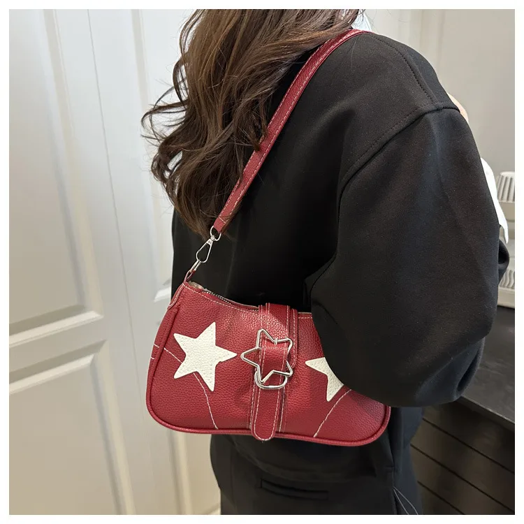 Square PU Underarm Bag for Women with Sewing Thread Detail and Single Shoulder Strap