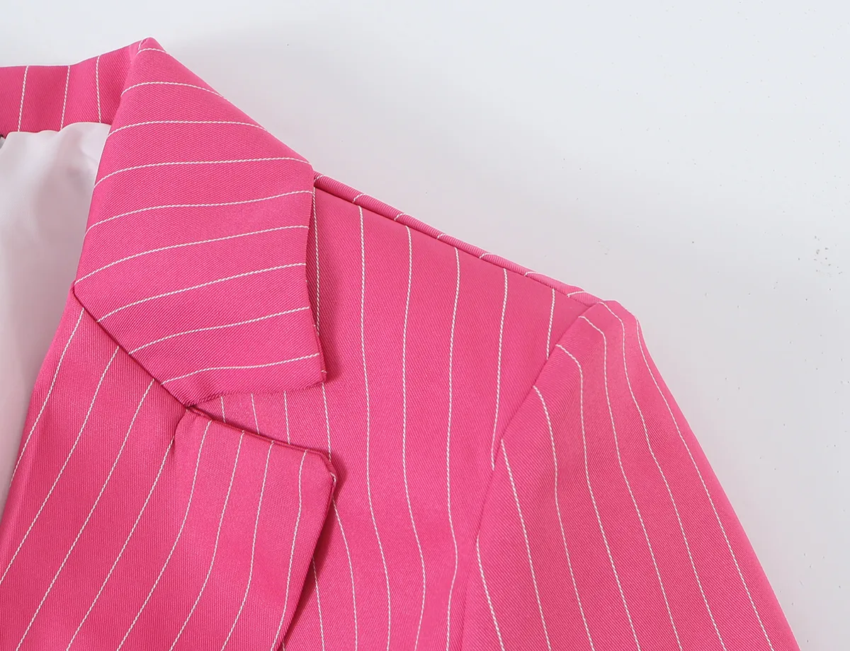 Stripe Long Sleeve Streetwear Polyester Blazer with Button Craft and Lapel Collar