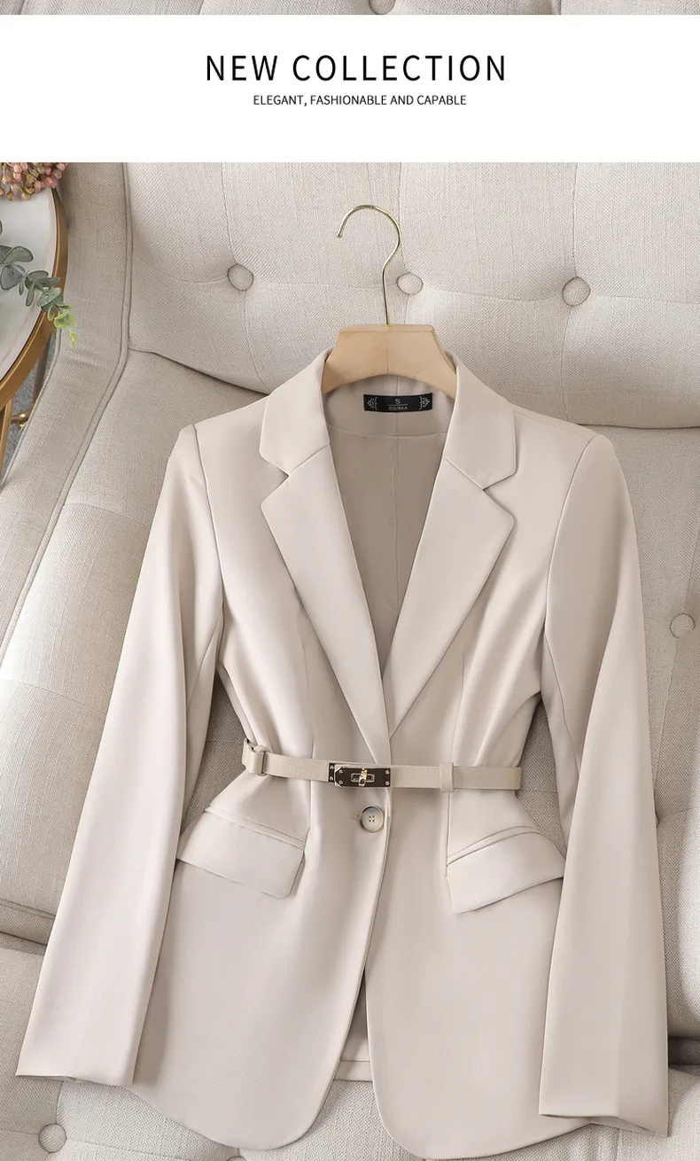 Elegant Long Sleeve Solid Color Polyester Blazer Featuring Pocket and Single Breasted Design