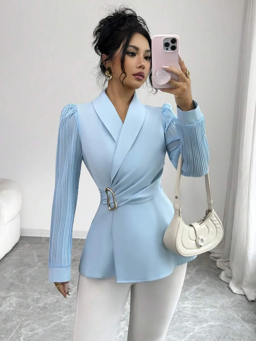 Elegant Solid Color Polyester Blazer with Long Sleeves, Metal Craft, and Single Breasted Design