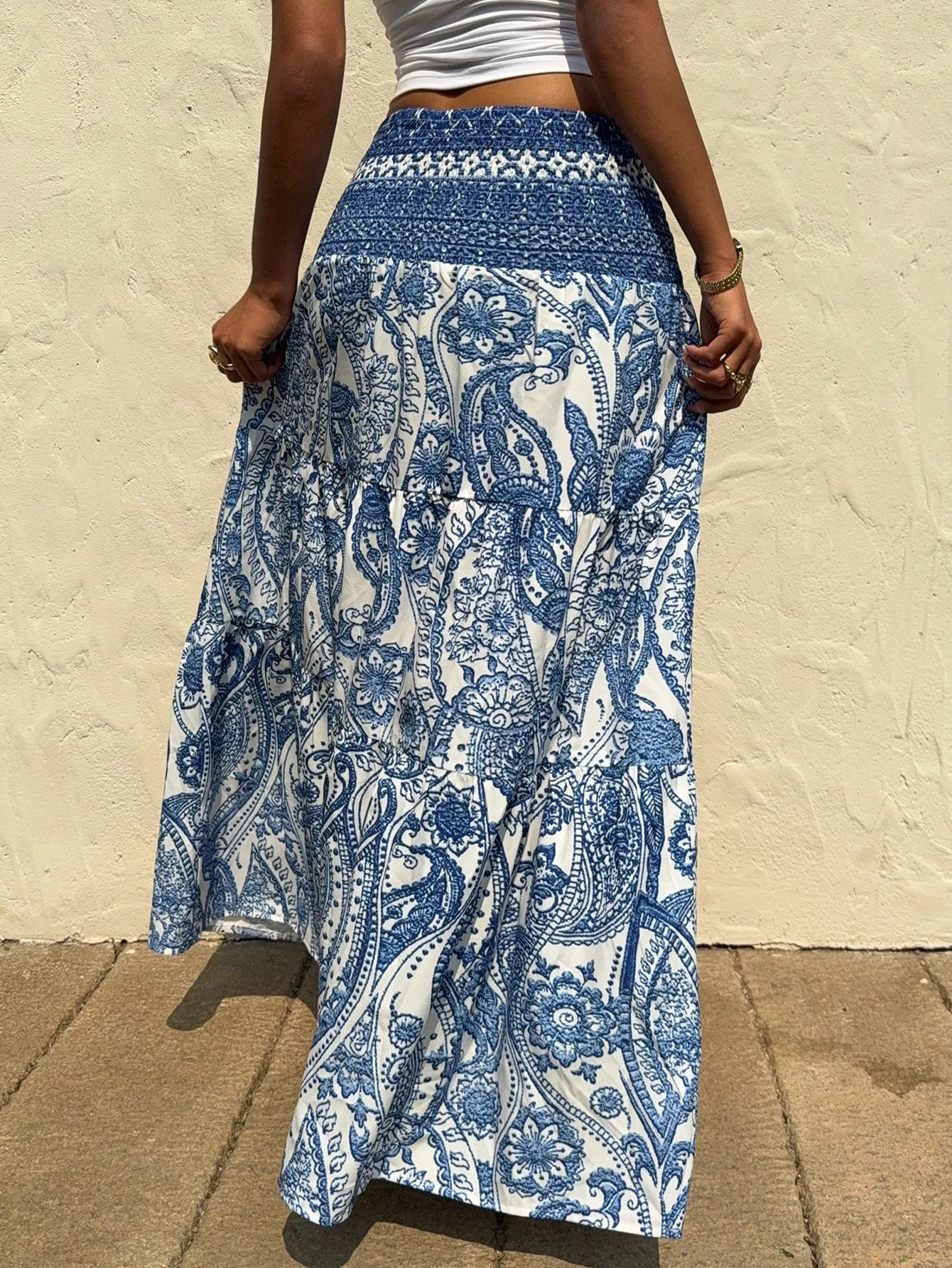 Vintage Style Summer Skirt with Printing on Polyester Fabric, Perfect for Casual Wear