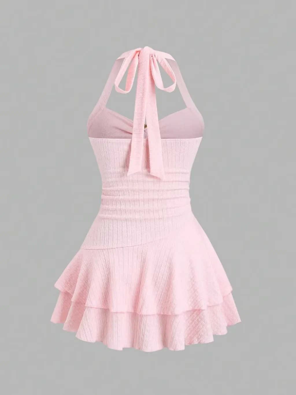 Sexy Solid Color Sleeveless Halter Neck Strap Dress for Beach, Made with Comfortable Polyester Fabric