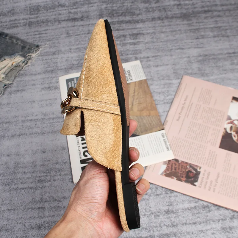 Solid Color Women’s Mules with Suede Upper, Rubber Sole, and Flat Heel, Featuring PU Leather Lining