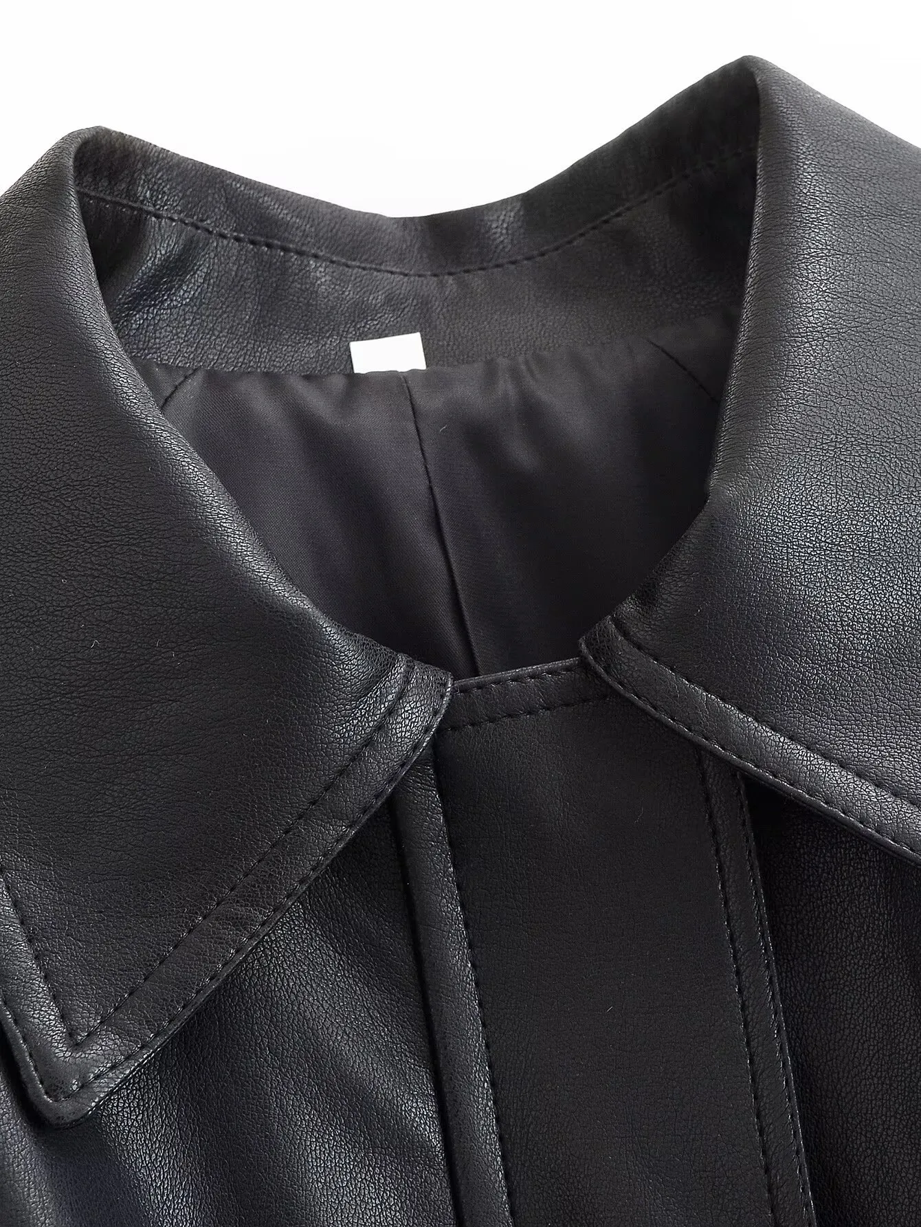 British Style Solid Color Leather Jacket for Women with Zipper Placket, Lapel Collar, and Regular Sleeves in PU Fabric