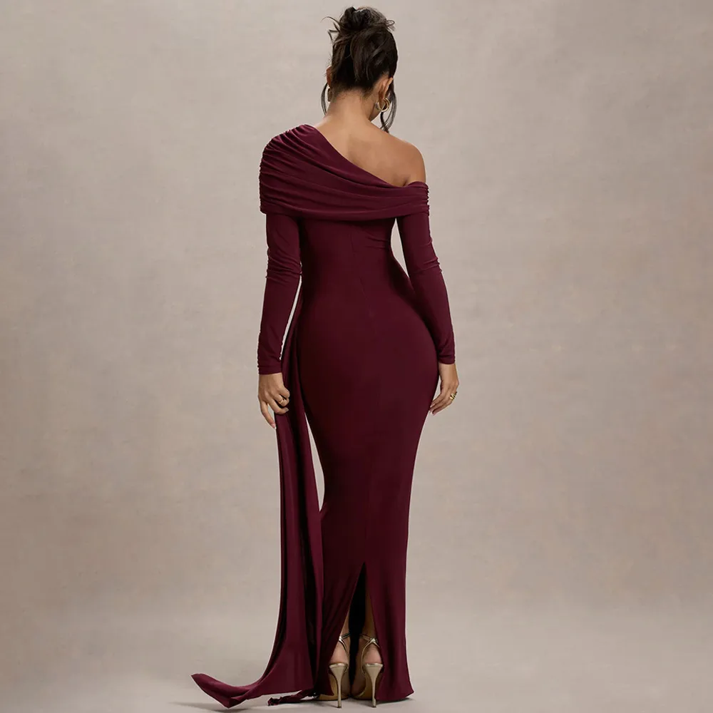 Elegant Solid Color Sheath Dress with Long Sleeves for Banquet