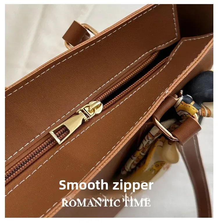 Medium Square Urban Minimalist PU Shoulder Bag with Zipper and Double Straps